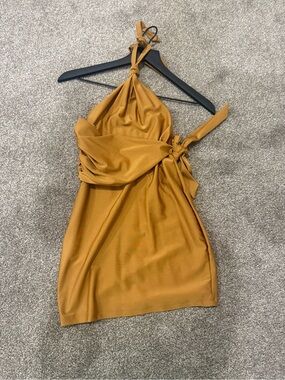 Halter Tie Mini Dress in Mustard Gold